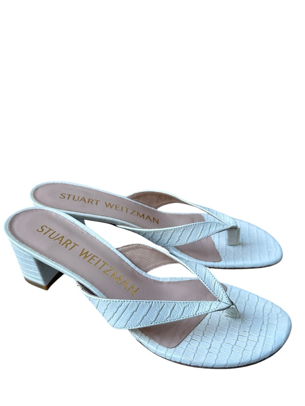 Stuart Weitzman Light Blue Croc Embossed Leather Thong Heel Sandals Size 5